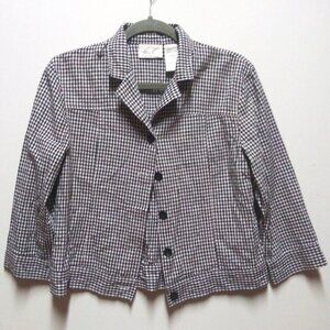 Kathie Lee Womens crop top Gingham plaid LINEN BLEND Sz S boxy collared buttons